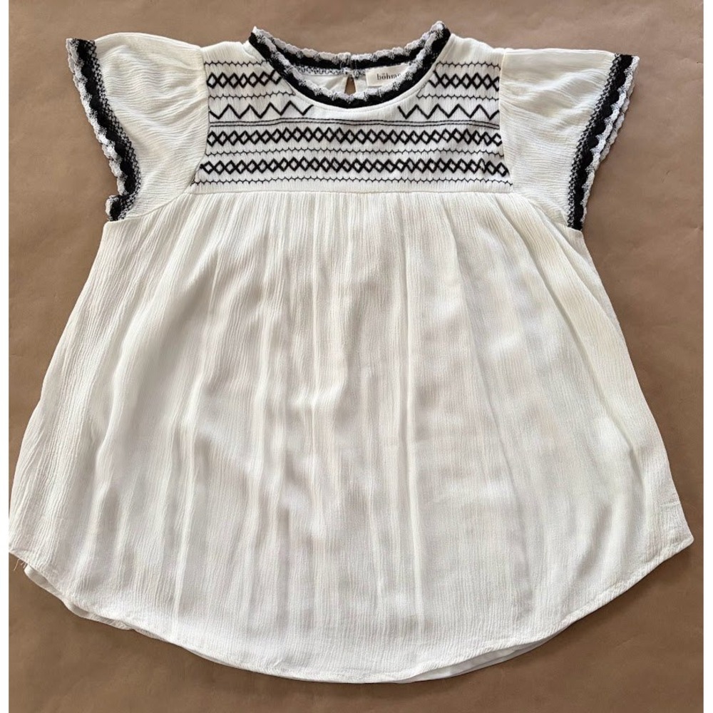 Bohme Womens Embroidered Flutter Sleeve Blouse Medium Boho Peasant Babydoll Folk